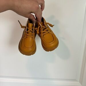 Kids Tan/Orange Leather-Look Lace-Up Boots - Stylish Everyday Shoes